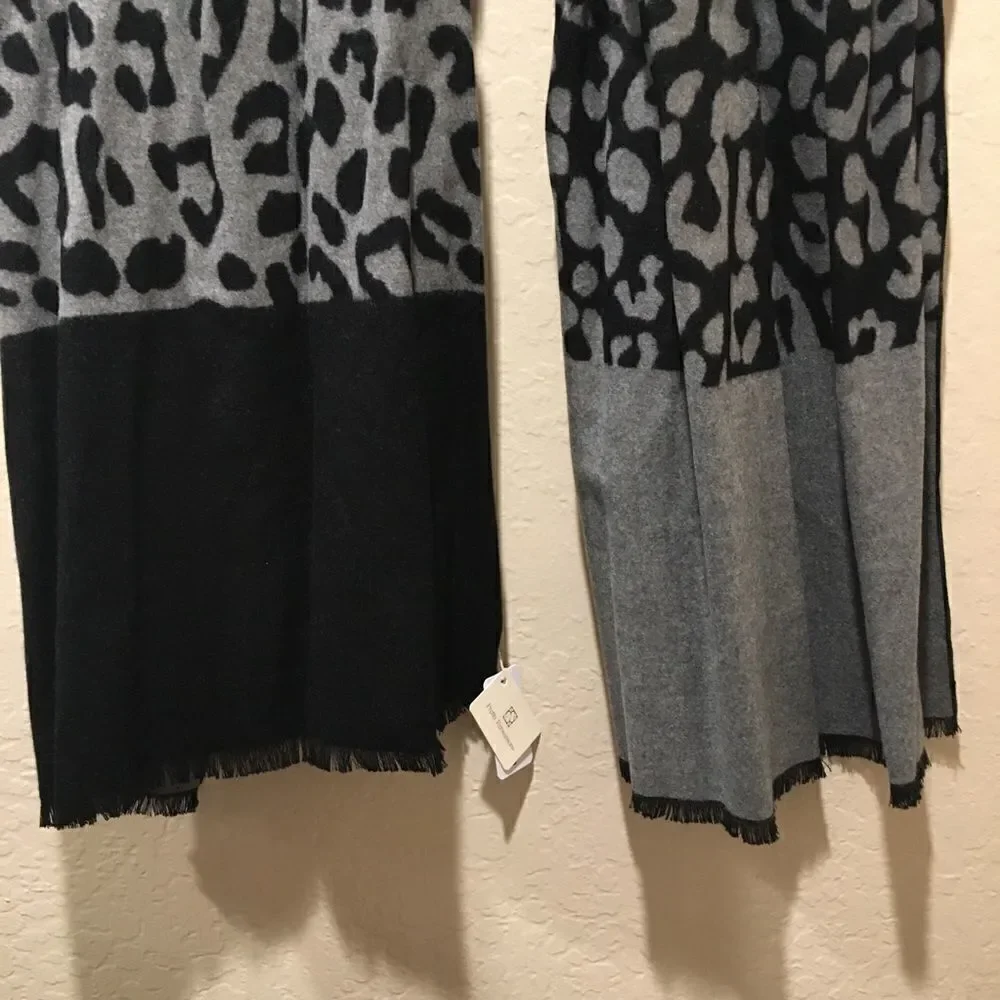 Black grayLeopard animal print scarf soft cozy New